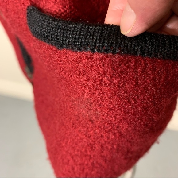 𝅺VINTAGE 80's Feu Rouge Embroidered Country Red pure Wool Shacket Cardigan Sz L - Picture 7 of 13